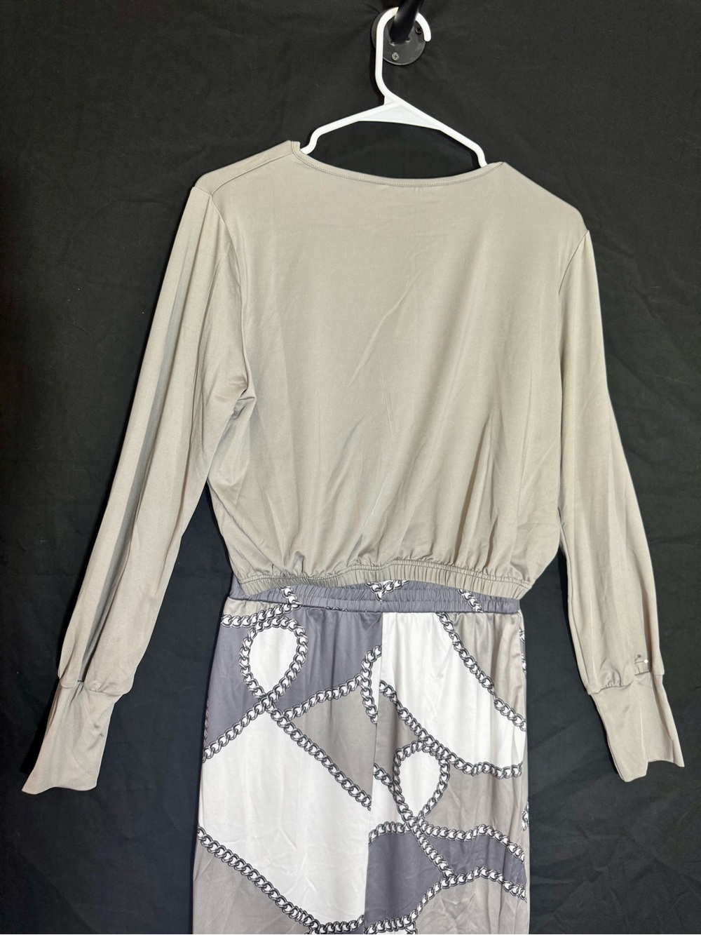 Long-Sleeve Taupe Shirt with Patterned Skirt (2 piece)